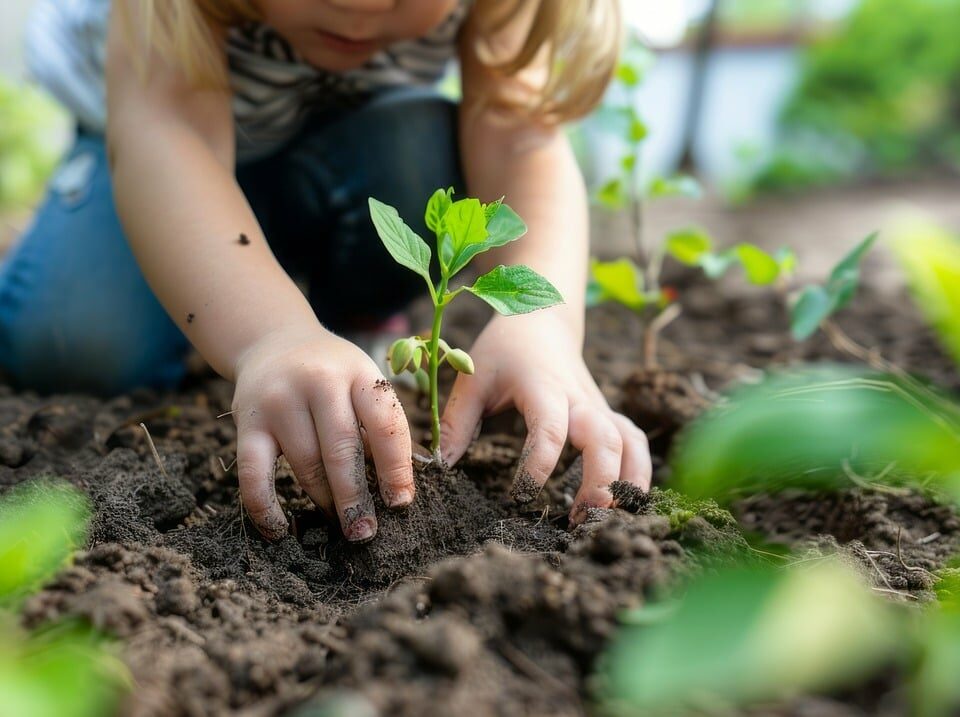 healing garden child in garden