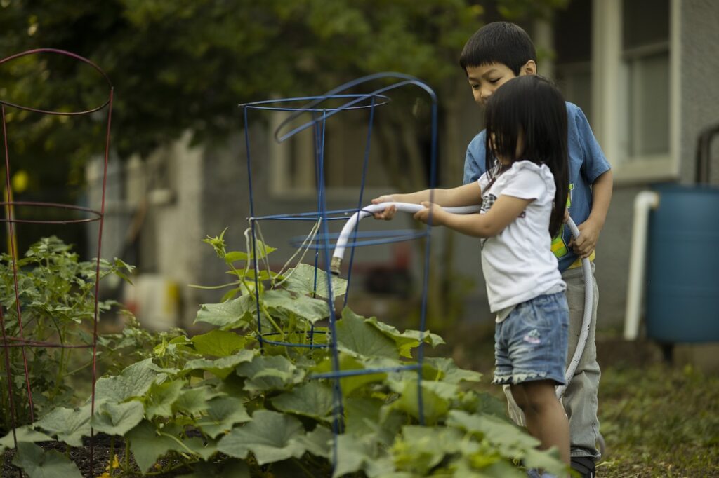 children in healing garden