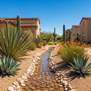 minimalist gardening combined with water feature
